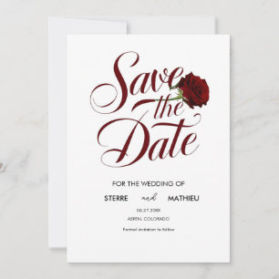 Elegant Script Red Rose Wedding Save The Date