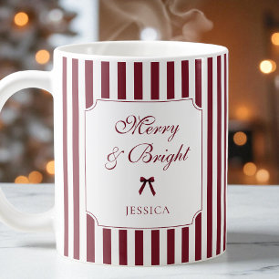 Elegant Script Red Stripes Personalised Christmas Coffee Mug