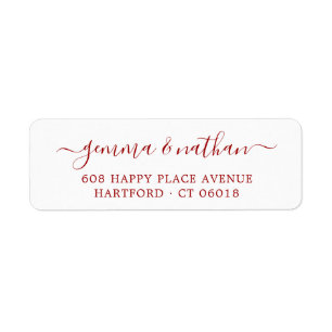 Elegant Script Red Wedding Return Address Label