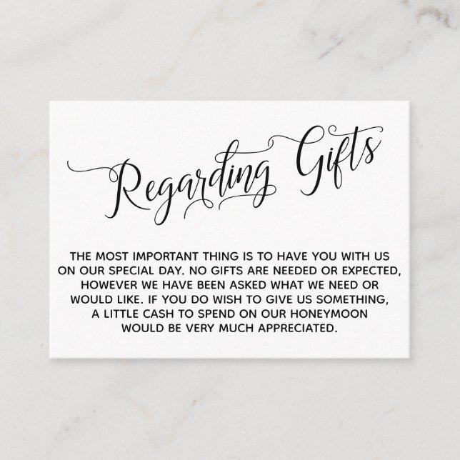 Elegant Script Regarding Gifts for the Wedding Enclosure Card (Front)