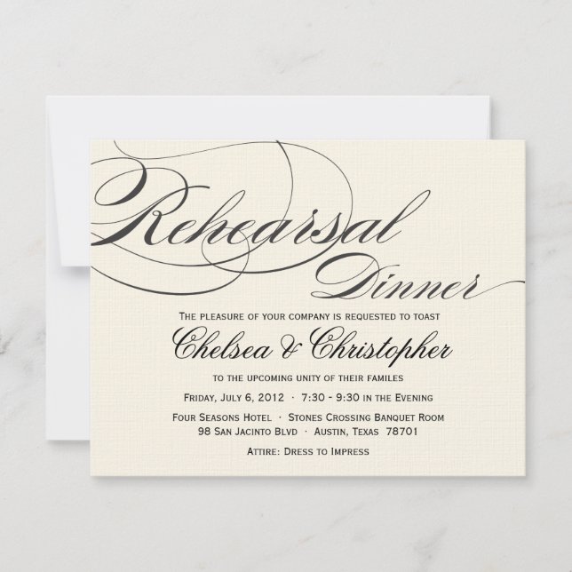 Elegant Script Rehearsal Dinner Invitation - Black (Front)