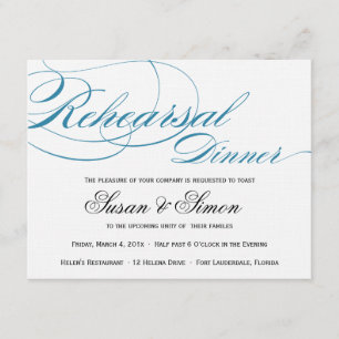 Elegant Script Rehearsal Dinner Invitation Blue