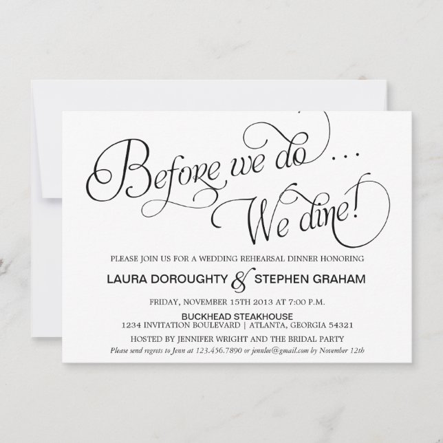 Elegant Script Rehearsal Dinner Invitation White (Front)