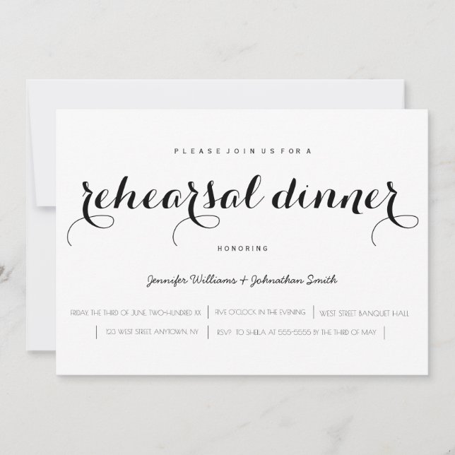 Elegant script rehearsal dinner invitations (Front)