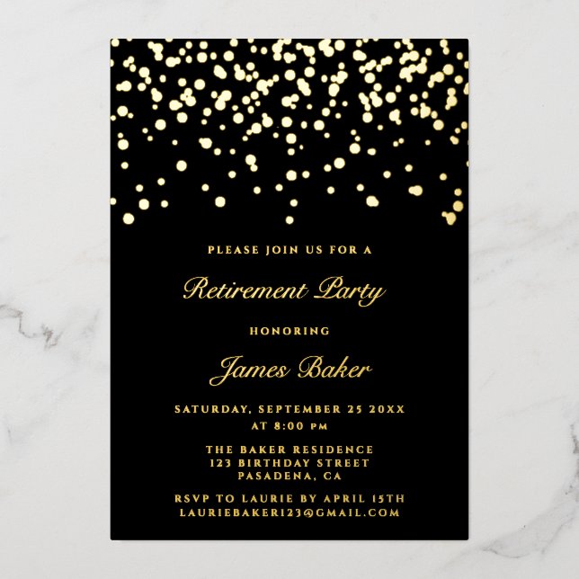 Elegant Script Retirement Party Black & Gold (Front)
