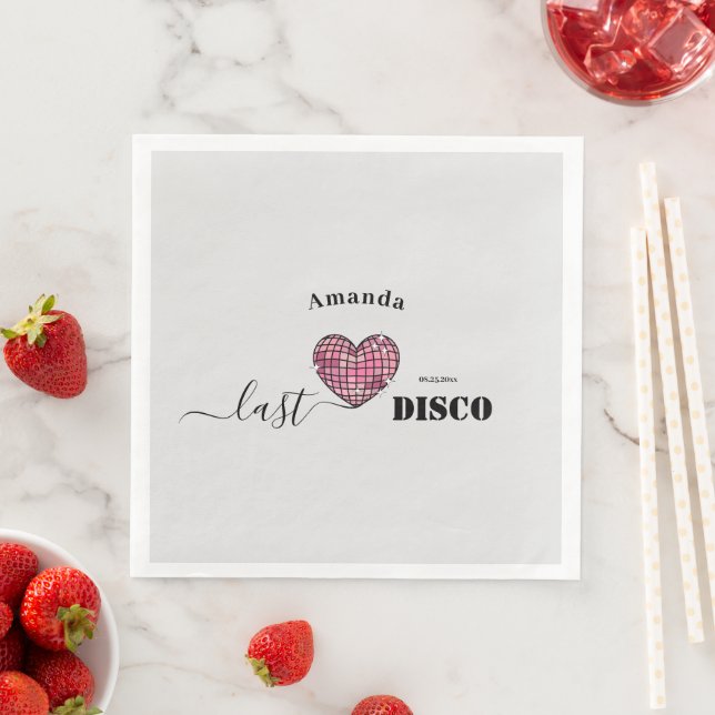 Elegant Script Retro Disco Pink Heart Wedding  Napkin (Insitu)