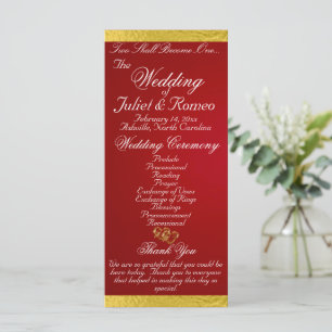 Elegant Script & Ribbon - Crimson/Gold Wedding Program