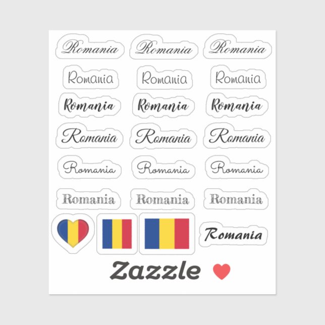 Elegant script Romania & Romanian Flag /name Set (Sheet)