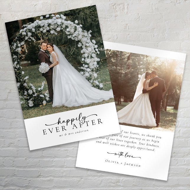 Elegant Script Romantic Photo Wedding Thank You Card (Creator Uploaded)