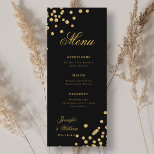 Elegant Script Romantic Wedding Confetti Gold Blac Menu