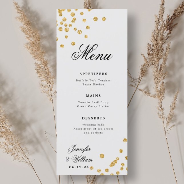 Elegant Script Romantic Wedding Confetti Gold  Menu (Elegant Script Romantic Wedding Confetti Gold Menu)