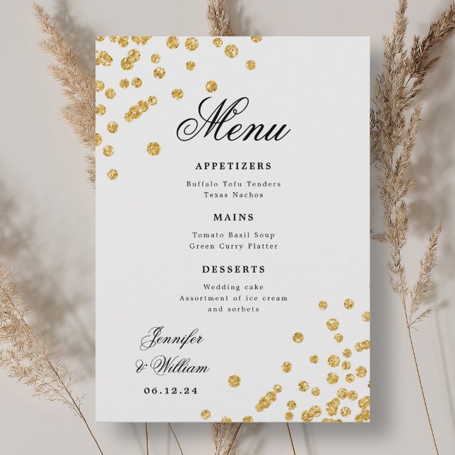 Elegant Script Romantic Wedding Confetti Gold  Menu (Elegant Script Romantic Wedding Confetti Gold Menu)