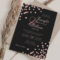 Elegant Script Rose Gold Confetti QR Wedding Black