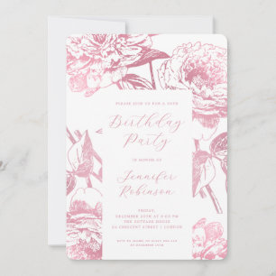 Elegant Script Rose Gold Floral Birthday Party  Invitation