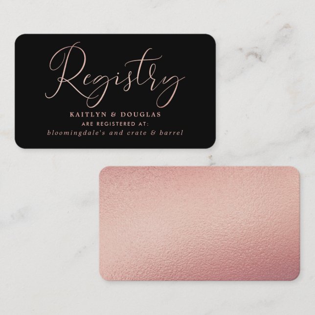 Elegant Script Rose Gold Foil Gift Registry Enclosure Card (Front/Back)