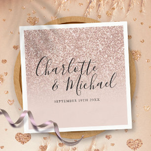 Elegant Script Rose Gold Glitter Wedding Napkin