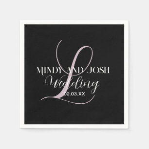 Elegant Script Rose Initial Wedding Favour  Napkin