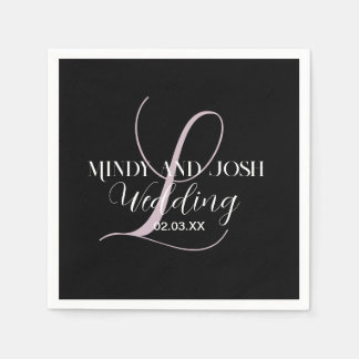 Elegant Script Rose Initial Wedding Favour  Napkin