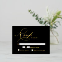 Elegant Script RSVP Gold metallic Wedding
