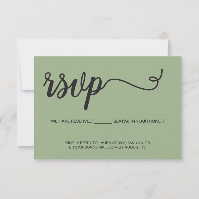 Elegant Script RSVP reserved seats Green wedding Card (Front)