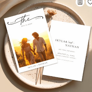 Elegant Script Rustic Boho Sunset Photo Wedding Save The Date