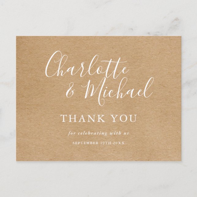 Elegant Script Rustic Wedding Thank You Postcard (Front)