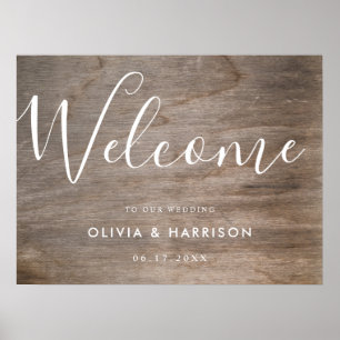 Elegant Script Rustic Wedding Welcome Sign