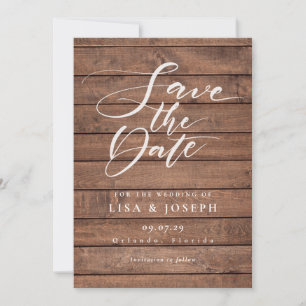 Elegant Script Rustic Wood Wedding  Save The Date