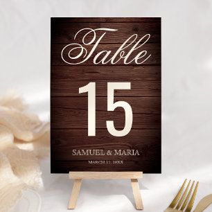 Elegant Script Rustic Wood Wedding Table Number