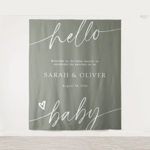 Elegant Script Sage Green Baby Shower Welcome Sign Tapestry