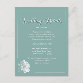 Elegant Script Sage Green Floral Wedding  Enclosure Card