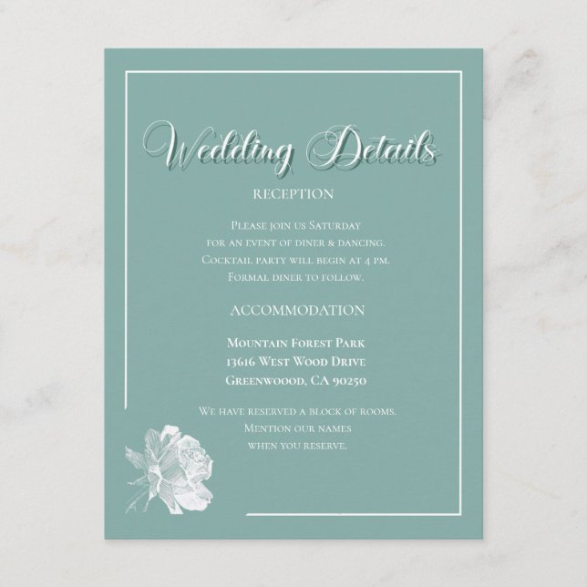 Elegant Script Sage Green Floral Wedding  Enclosure Card (Front)