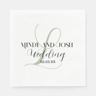 Elegant Script Sage Green Initial Wedding  Napkin