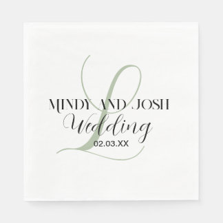 Elegant Script Sage Green Initial Wedding  Napkin