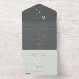 Elegant Script Sage Green Minimalist Wedding All I In One Invitation