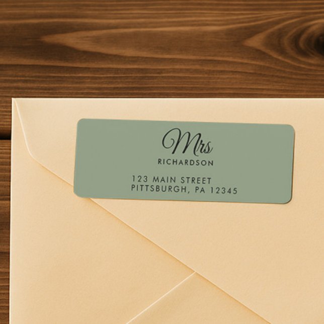 Elegant Script Sage Green Mrs. Name Return Address Label (Creator Uploaded)
