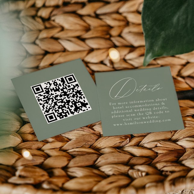 Elegant Script Sage Green QR Code Wedding Details Enclosure Card (Creator Uploaded)