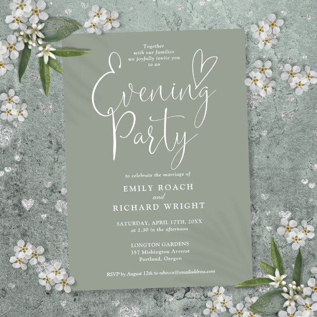Elegant Script Sage Green Wedding Evening Party Invitation (Elegant Script Sage Green Wedding Evening Party Invitation)