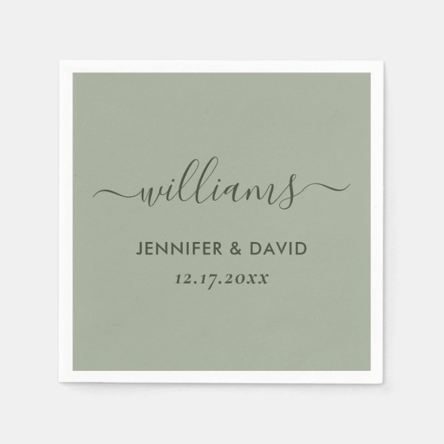 Elegant Script Sage Green Wedding Napkin (Front)