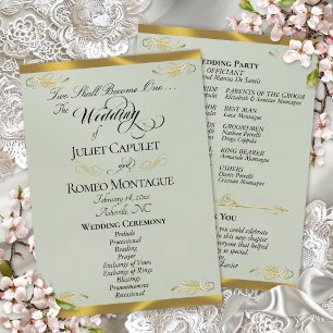 Elegant Script - Sage Pearl/Gold Wedding Program