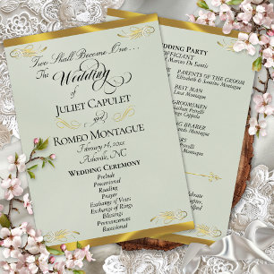 Elegant Script - Sage Pearl/Gold Wedding Program