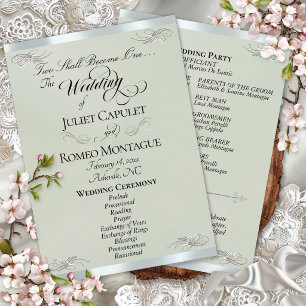 Elegant Script - Sage Pearl/Silver Wedding Program