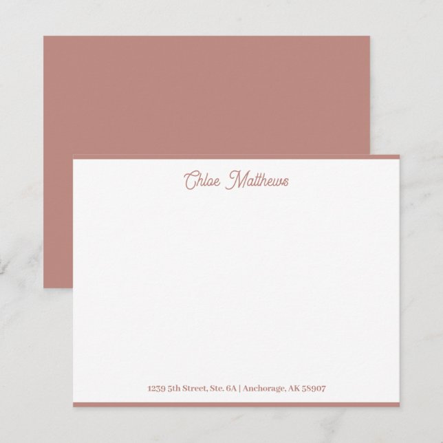 Elegant Script Salmon Pink Stationery Border  Card (Front/Back)