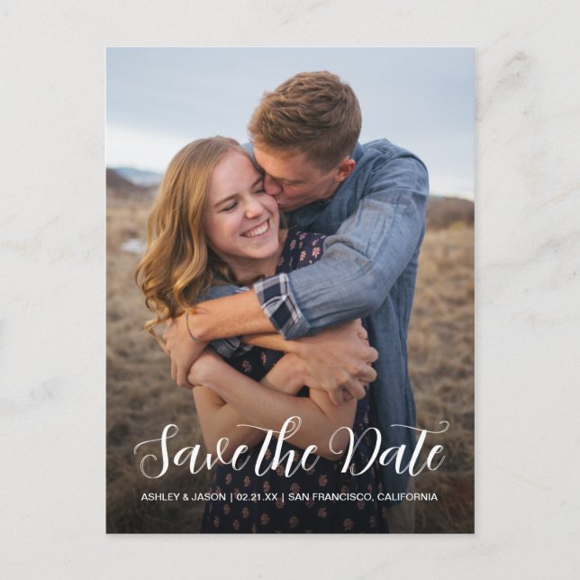 Elegant Script Save the Date Engagement Photo Announcement Postcard (Front)