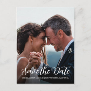 Elegant Script Save the Date Engagement Photo Announcement Postcard