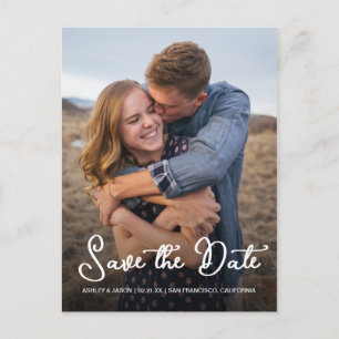 Elegant Script Save the Date Engagement Photo Announcement Postcard