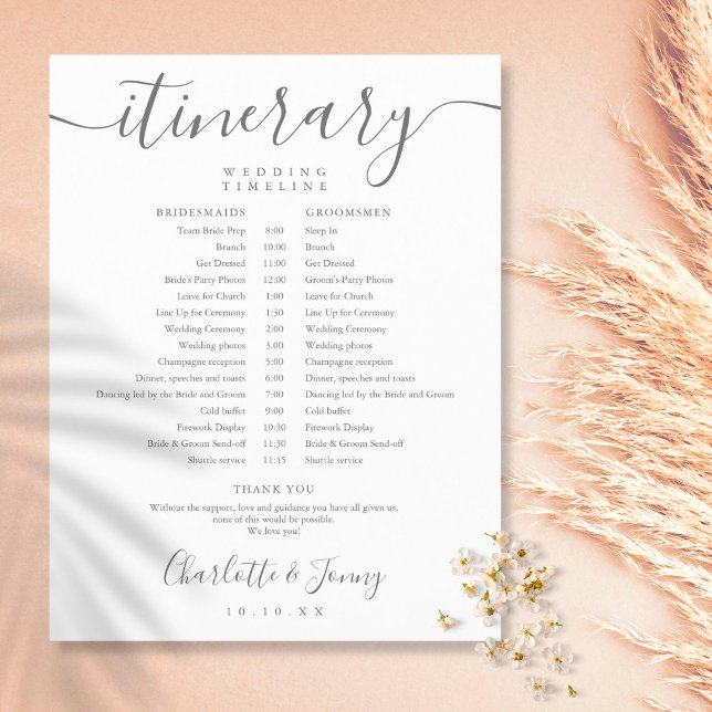 Elegant Script Schedule Wedding Itinerary Timeline (Creator Uploaded)