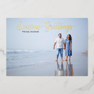 Elegant Script Seasons Greetings Personalised Foil Holiday Card