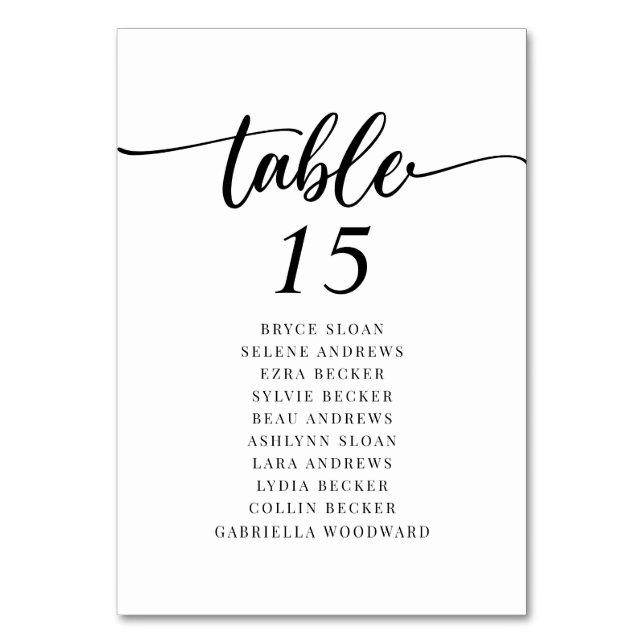 Elegant Script Seating Plan  Table Number (Front)
