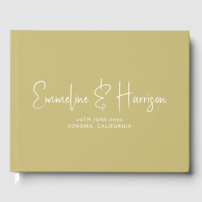 Elegant Script Serif Custom Moss Green Wedding Guest Book (Front)